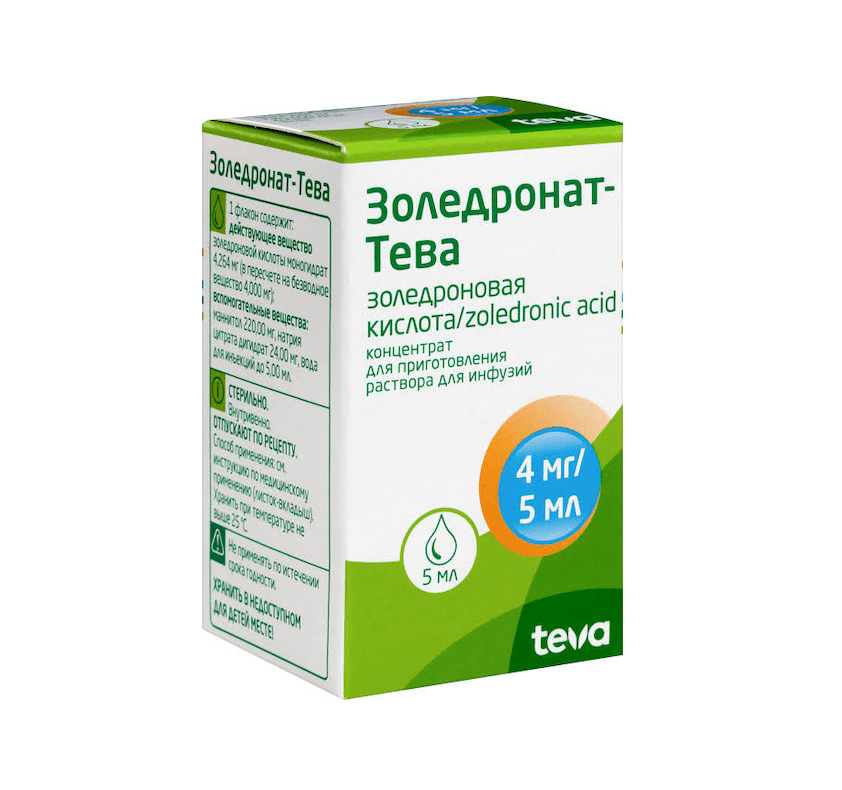 Золедронат-Тева конц д/р-ра д/инф 4мг/5мг 5мл №1